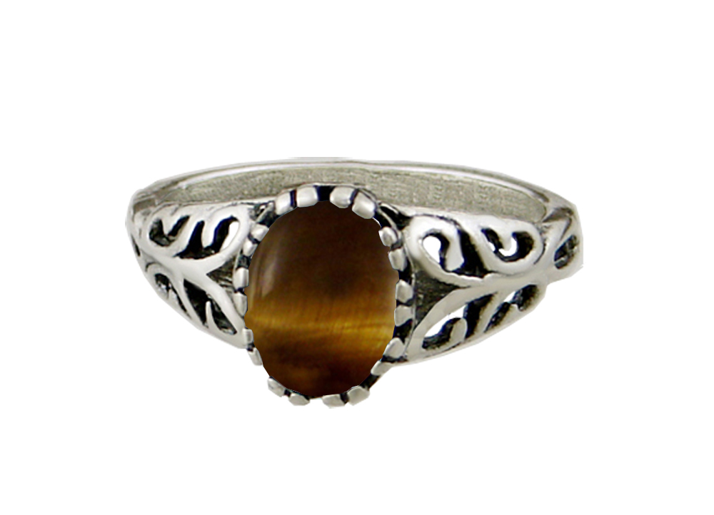 Sterling Silver Filigree Ring With Tiger Eye Size 9